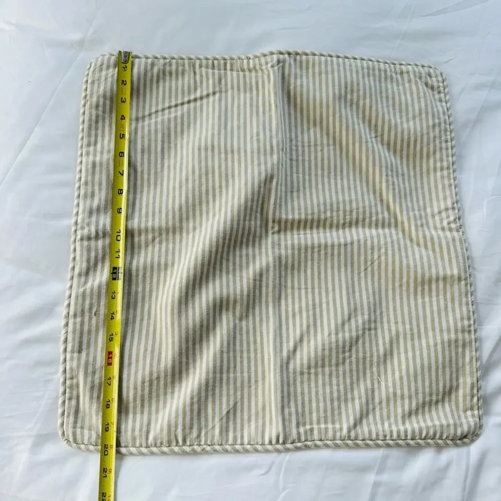 POTTERY BARN White Tan Cream Stripe Pattern Linen Pillow Case Sham 20